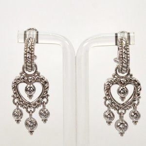 Judith Ripka Sterling Silver Diamonique Heart Drop Earrings NWOT